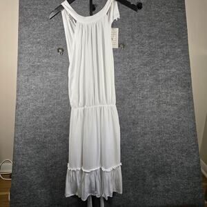 Pinup Fashion White Midi Dress XL Sleeveless Tie Back Ruffle Hem NWT‎